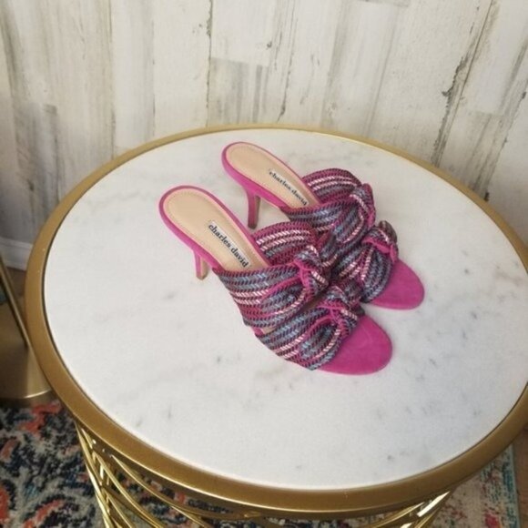 Charles David Corona Bow Heels Multi Color Pink Suede 7M - Picture 5 of 10